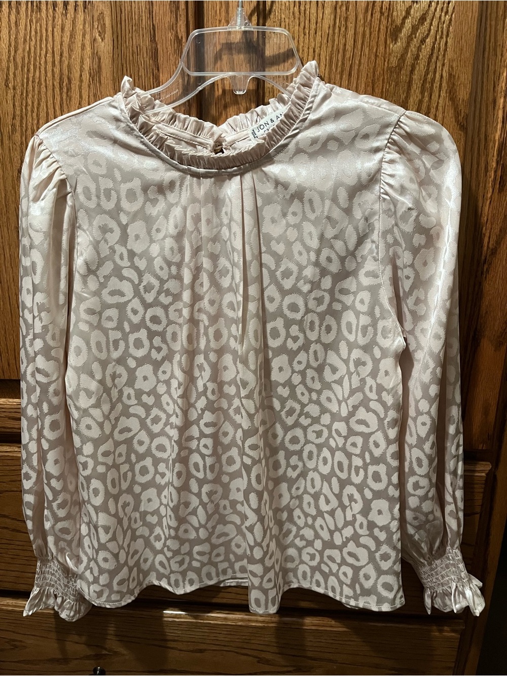 Jon & Anna Cream Leopard Jacquard Ruffle Neck Blouse